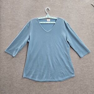 Segments Women Shirt XL Blue V-Neck Pullover 3/4 Sleeve‎
